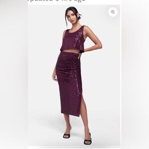 Wild fox side rouge maxi/midi sequin skirt burgundy L NWOT